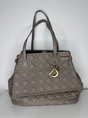Dior Taupe Quilted Tote with Gold Charm